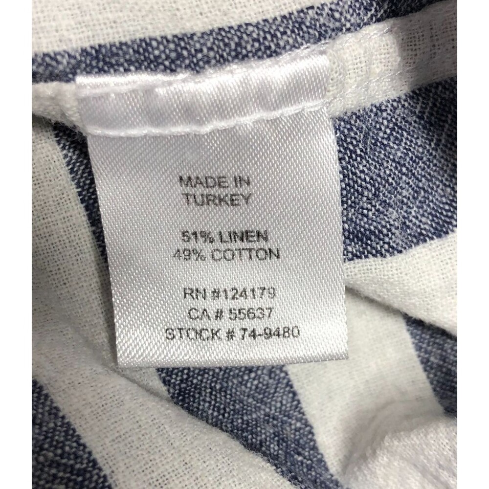 Johnston Murphy Polo Shirt Men Size 3XL Blue Striped Linen Blend Nautical Costal - Picture 6 of 6
